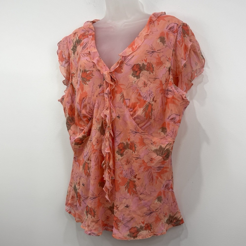VTG Y2K Worthington 100% Silk Top 2X Fairy Dainty Babydoll Romantic Ruffle - Picture 6 of 10